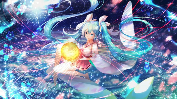 Hatsune Miku from Vocaloid holding a glowing orb