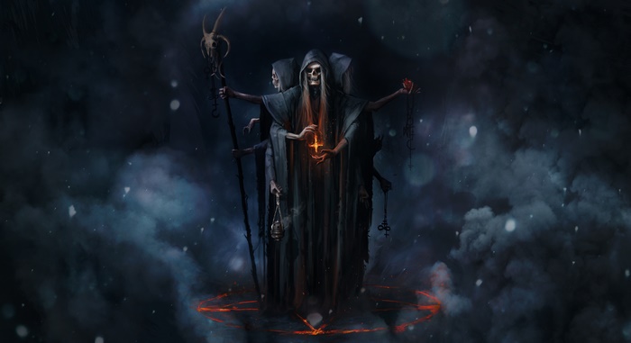 Grim Reaper figures with occult symbols