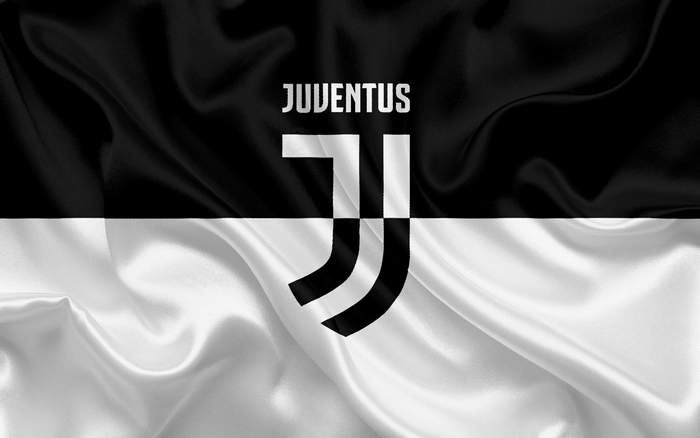 Juventus F.C. logo on black and white flag