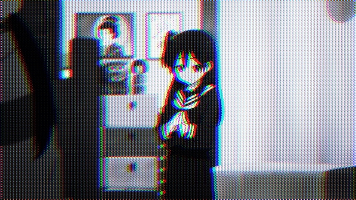 Anime Girl in School Uniform with Glitch Effect