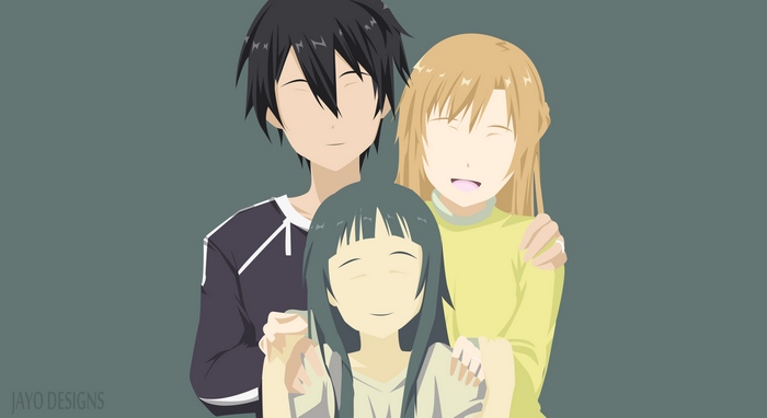 Kirito, Asuna, and Yui from Sword Art Online