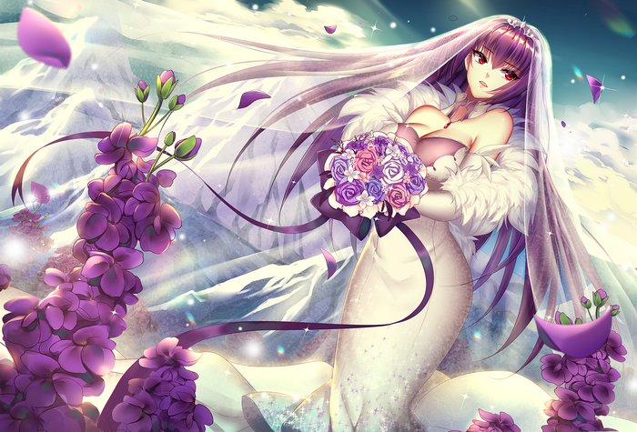 Scathach from Fate/Grand Order in a wedding dress