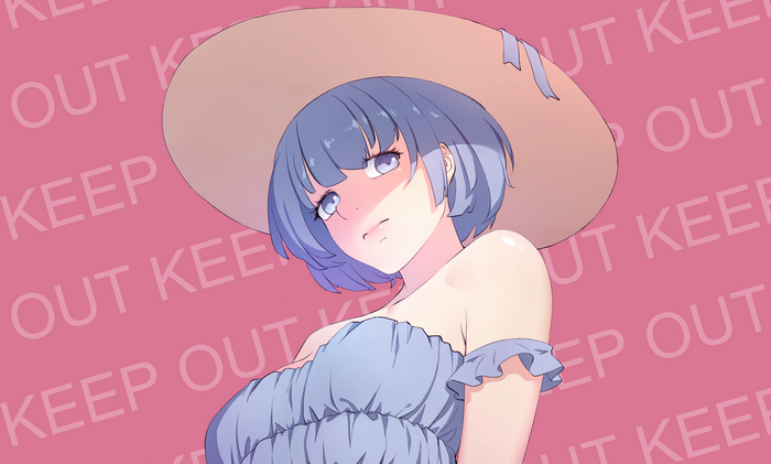 Anime girl with blue hair and hat
