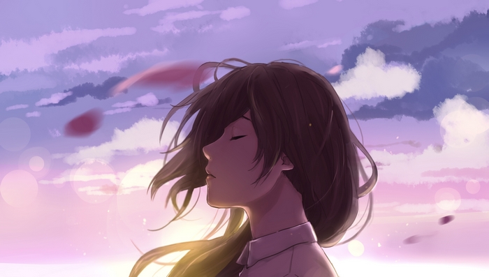 Girl with brown hair in the wind