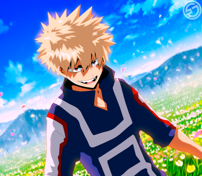 Katsuki Bakugou in a field of flowers