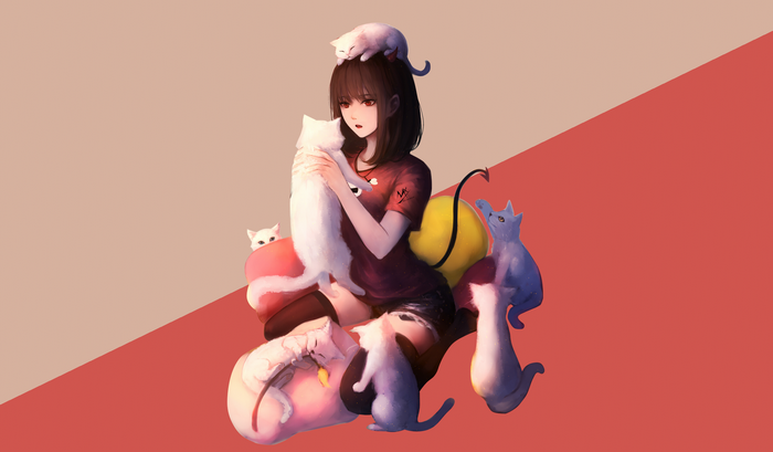 Girl with Cats and Devil Tail