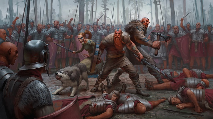 Fierce Viking and Roman Legionary Battle Scene
