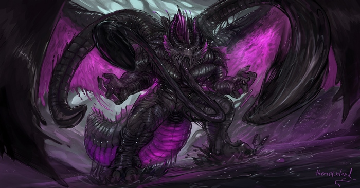 A dark, monstrous creature with purple accents