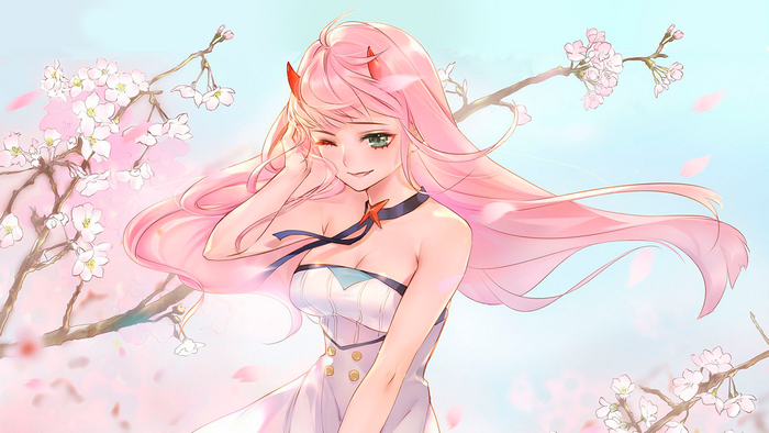 Zero Two from Darling in the FranXX with Cherry Blossoms