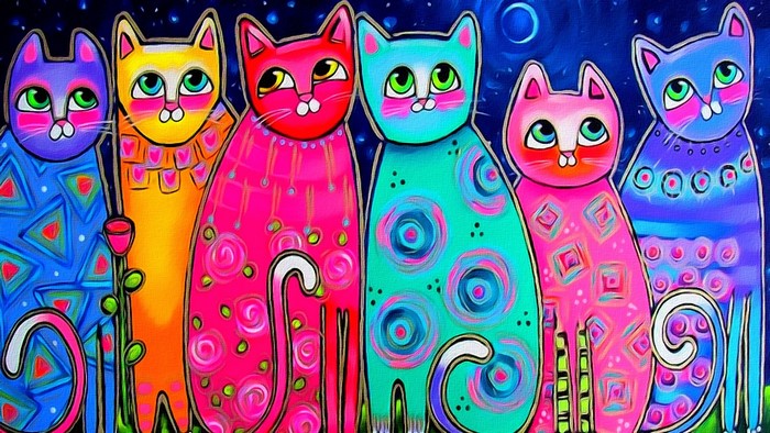 Colorful Artistic Cat Painting with Vibrant Swirls