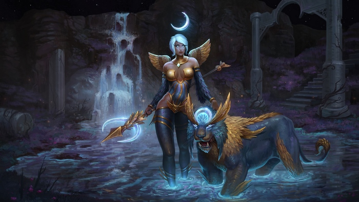 Awilix from Smite with a lion companion