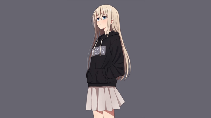 Blonde Anime Girl with Blue Eyes in Hoodie