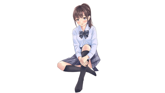 Anime girl in school uniform sitting