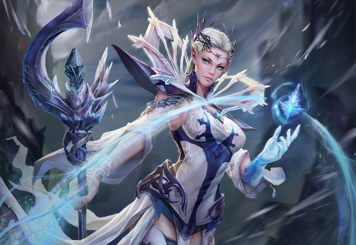 Sorceress with a staff and ice magic
