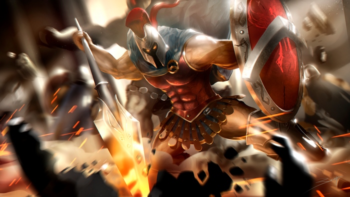 Pantheon from League of Legends in battle