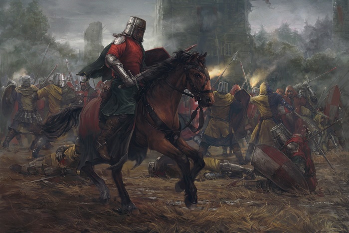 Knight on horseback leading a medieval battle