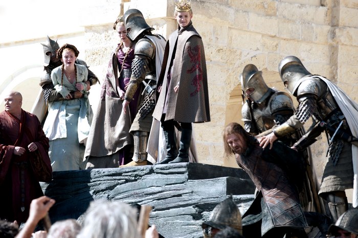 Joffrey Baratheon, Cersei Lannister, and Eddard Stark from Game of Thrones