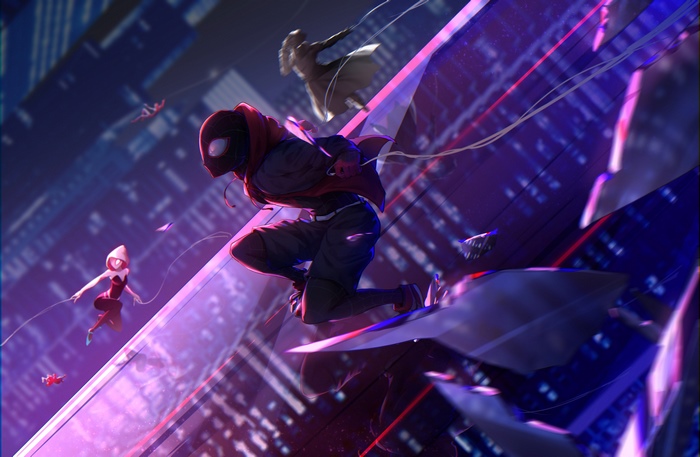 Miles Morales and Gwen Stacy from Spider-Man: Into the Spider-Verse 4K