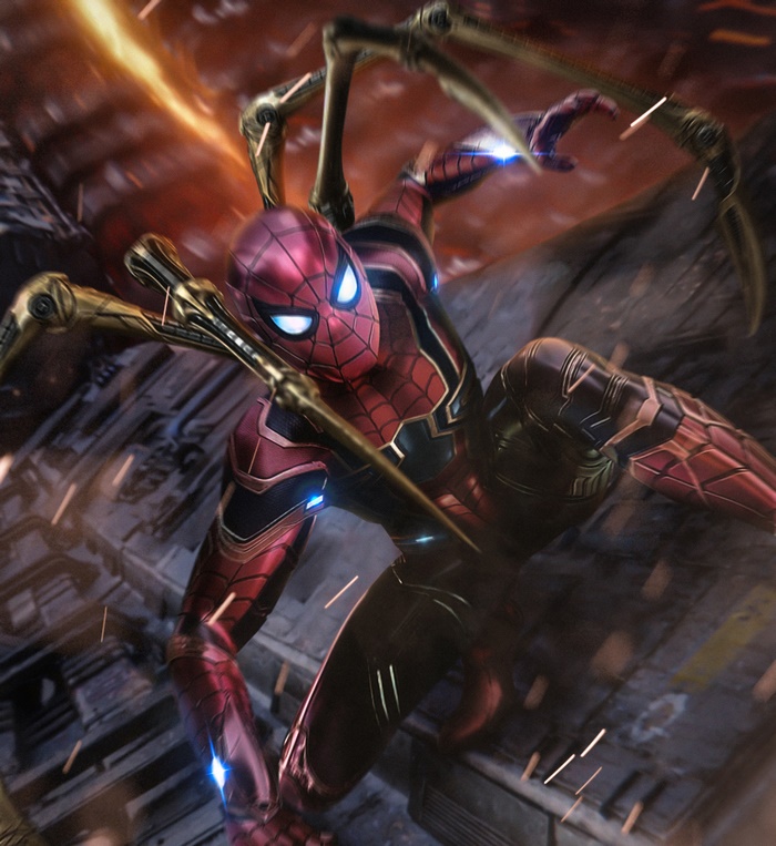 Iron Spider in Action Amid Fiery Battle