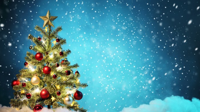 Christmas Tree with Ornaments and Snow