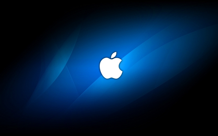 Apple logo on blue abstract background