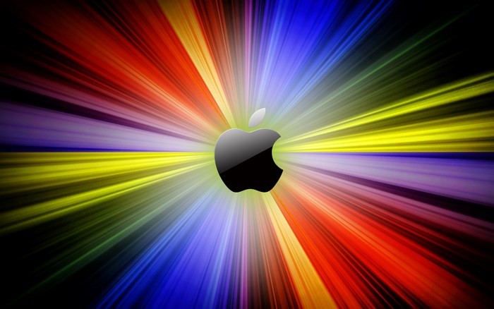 Apple Logo on Colorful Light Rays