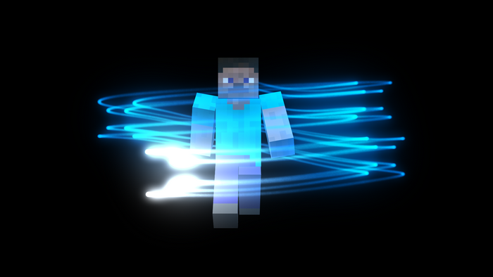 Minecraft Character with Blue Energy Swirls