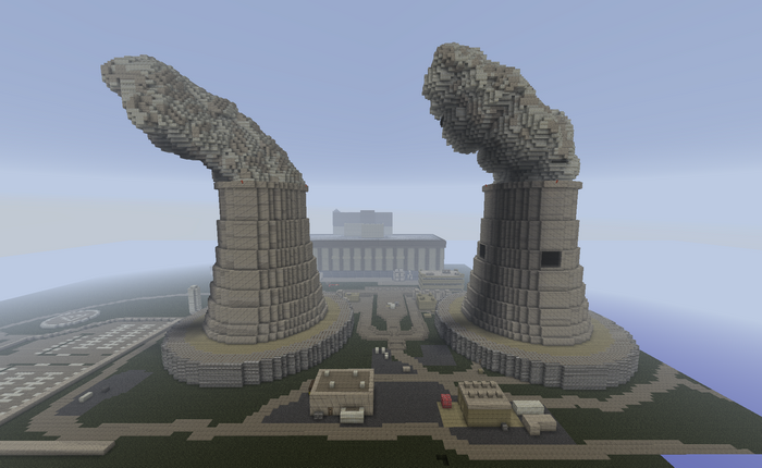 Minecraft nuclear power plant with cooling towers