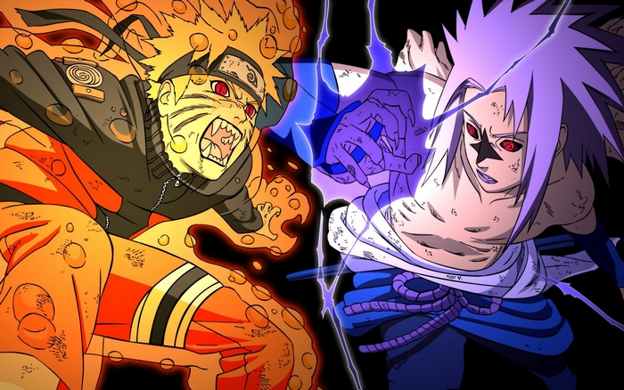 Naruto Uzumaki and Sasuke Uchiha clashing