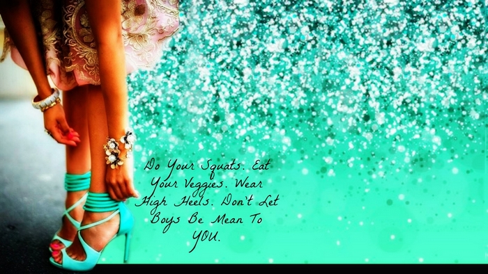 Woman putting on high heels with glitter background