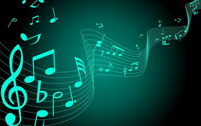 Glowing Blue Music Notes and Treble Clef