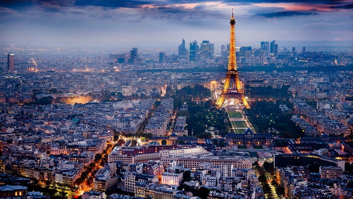 Eiffel Tower and Paris Skyline at Dusk