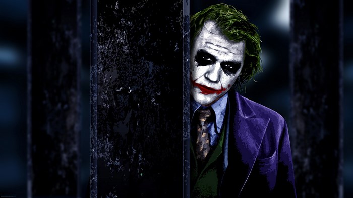 The Joker from The Dark Knight peeking from behind a pillar