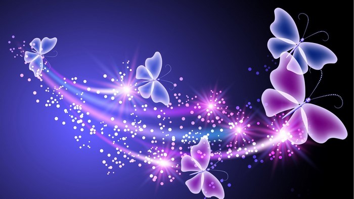 Glowing Purple Butterflies with Light Trails
