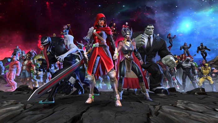 Marvel characters including Venom, Hulk, and Thor in space