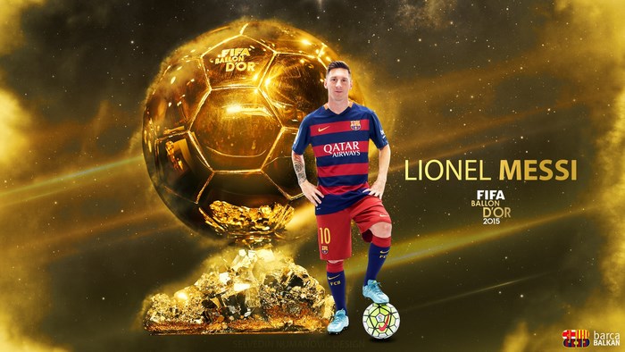 Lionel Messi with FIFA Ballon d'Or 2015 trophy