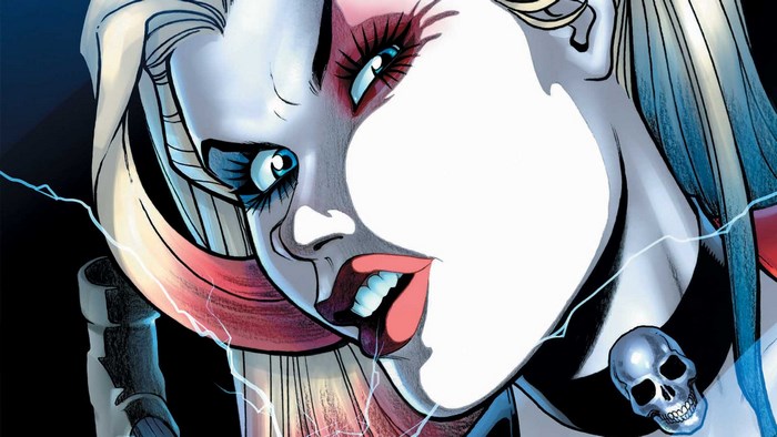 Harley Quinn close-up with skull necklace