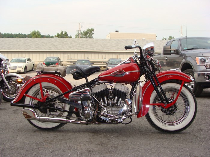 Red Harley Davidson Motorcycle with Whitewall Tires