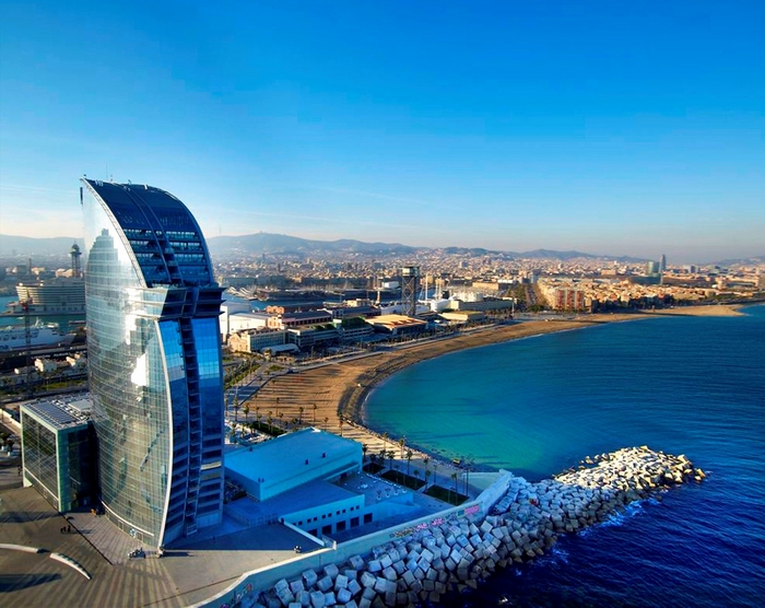 Hotel W Barcelona and city skyline