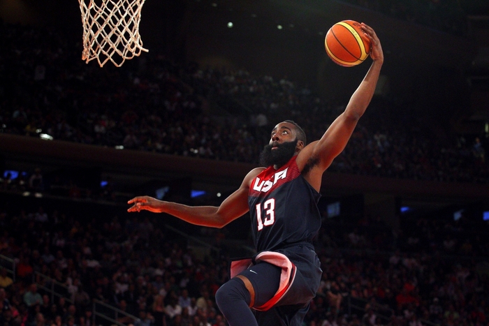 James Harden of USA Basketball dunks