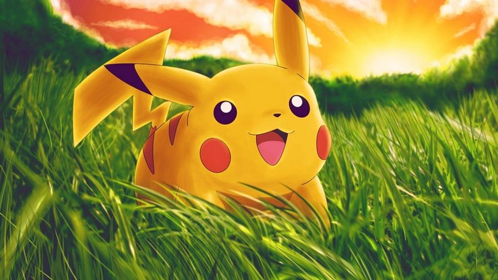 Happy Pikachu in Sunny Green Field