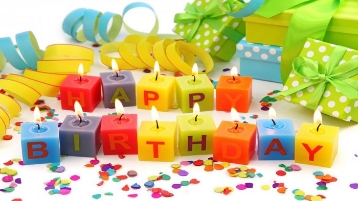 Happy Birthday candles and gifts