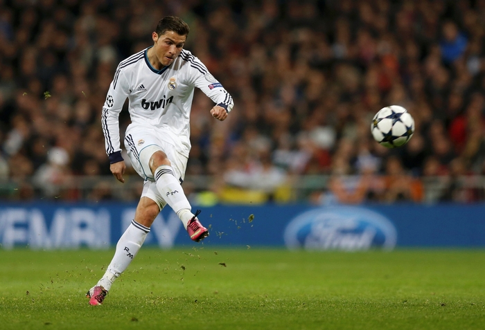 Cristiano Ronaldo kicking a soccer ball