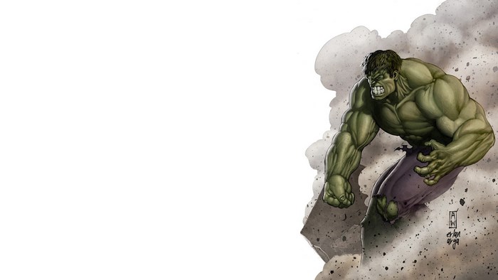 Hulk breaking through a wall
