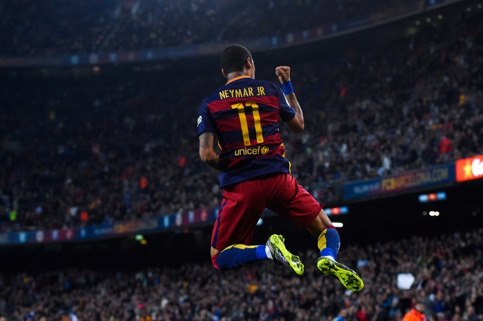 Neymar Jr Celebrates Mid-Air in Stadium
