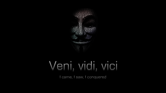 Anonymous mask with Veni, vidi, vici quote