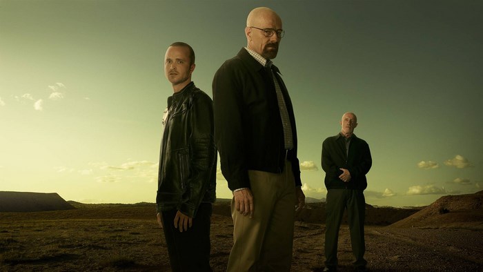 Jesse Pinkman, Walter White, and Mike Ehrmantraut from Breaking Bad