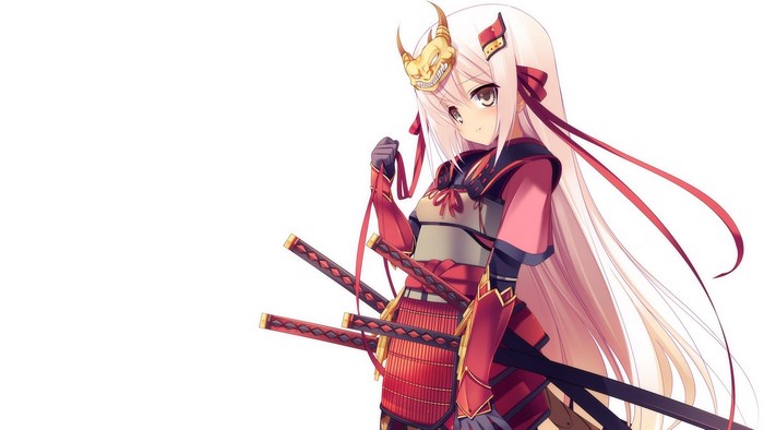 Anime girl with samurai armor and swords
