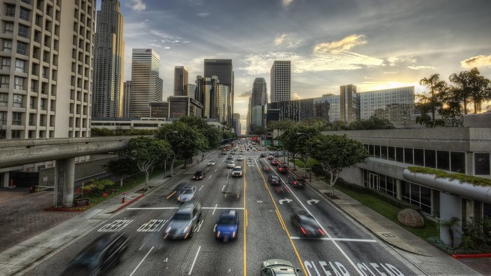 Los Angeles Downtown Cityscape with Traffic