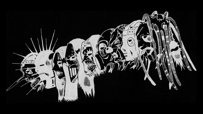 Slipknot masks in a line